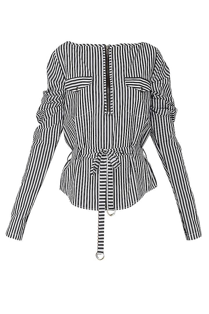 Black and White Striped Patch Work Shirt by Siddartha Tytler
