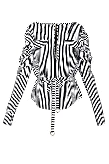 Black and white striped patch work shirt available only at Pernia's Pop ...