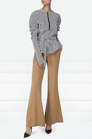 Black and White Striped Patch Work Shirt by Siddartha Tytler