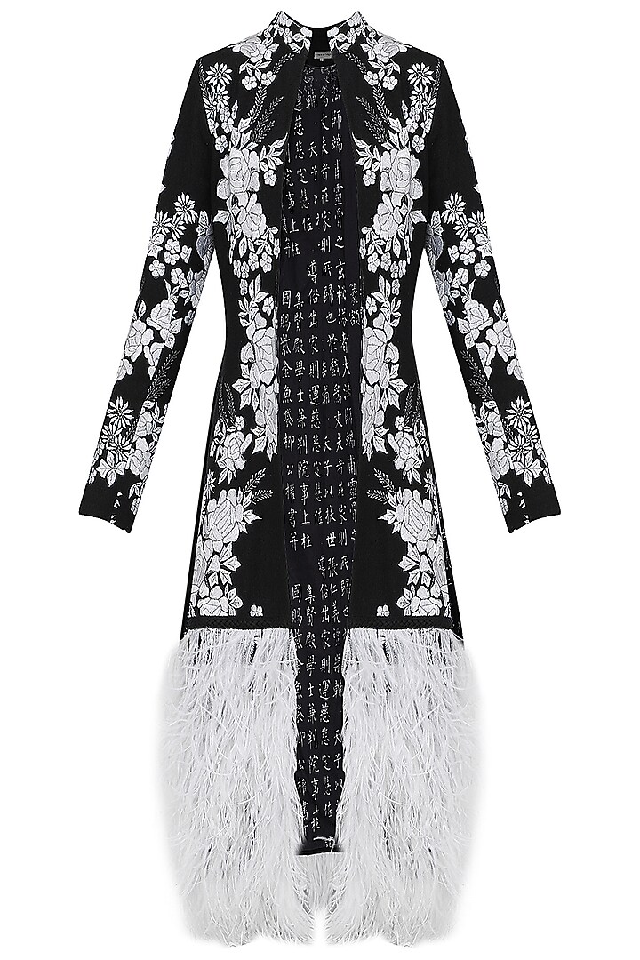 Black and White Embroidered Ostrich Feather Jacket by Siddartha Tytler