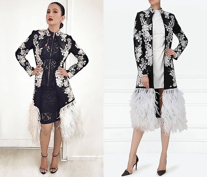 Black and white embroidered ostrich feather jacket available only at Pernia's Pop Up Shop.