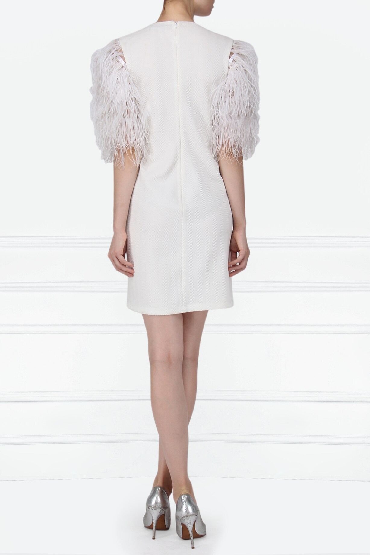 white ostrich feather dress Strapless - S/4/6 New Years celebration Ostrich Feather sequin mesh long