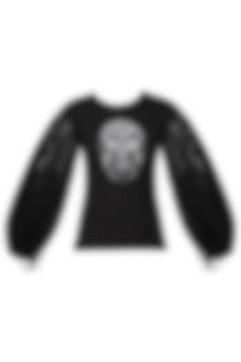 Black embroidered face patch top available only at Pernia's Pop Up Shop.