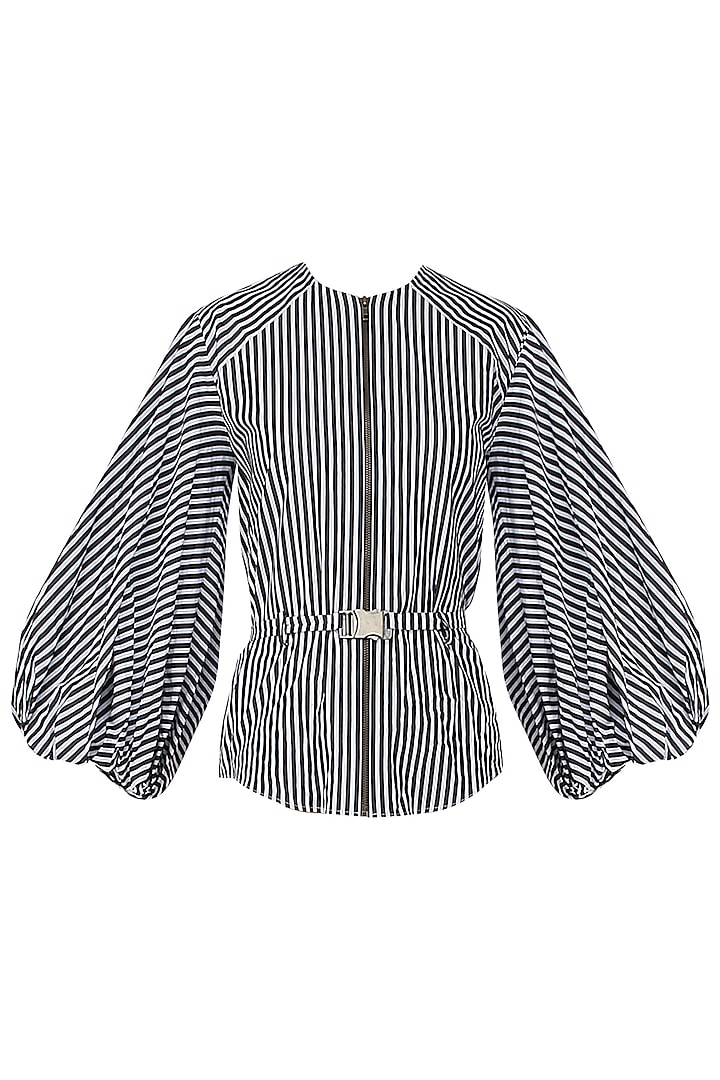 Black and White Striped Front Open Shirt by Siddartha Tytler