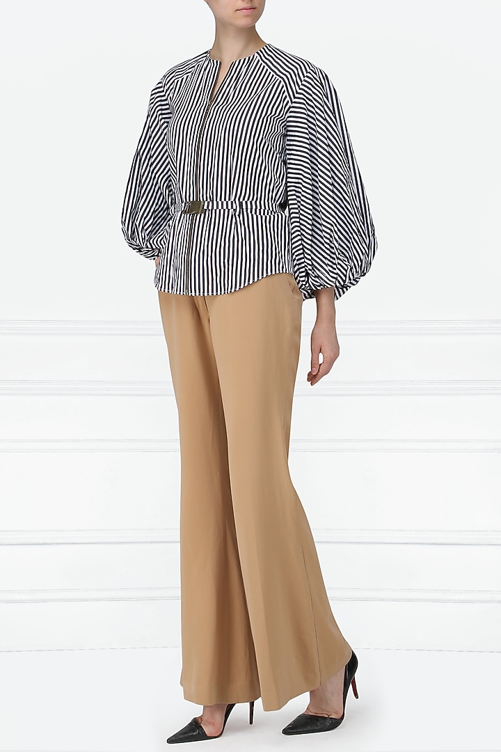 Black and white striped front open shirt available only at Pernia's Pop Up Shop.