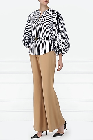 Black and White Striped Front Open Shirt by Siddartha Tytler