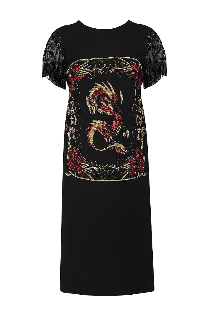 Black Embellished Tassels Dress by Siddartha Tytler