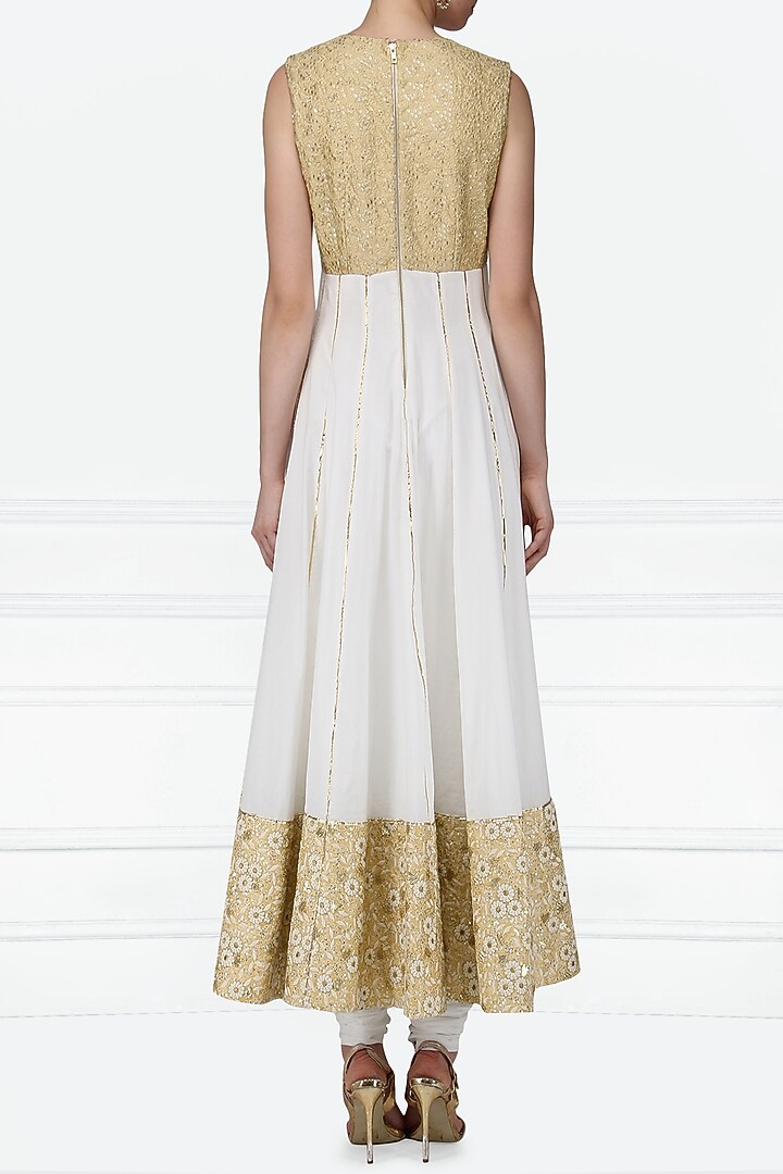 Ivory and beige gota patti embroidered anarkali set