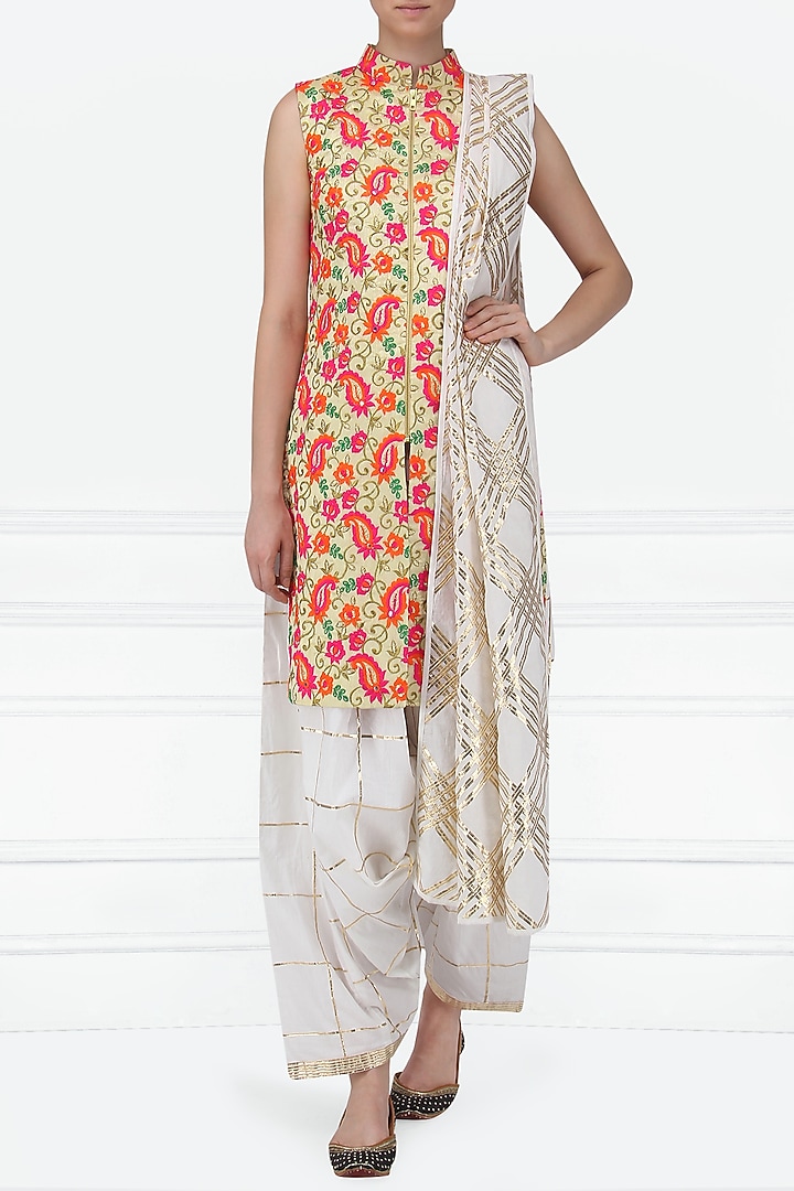 Multi-colour embroidered kurta with dhoti pants set