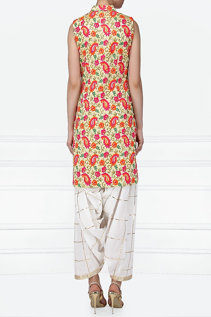Multi-colour embroidered kurta with dhoti pants set