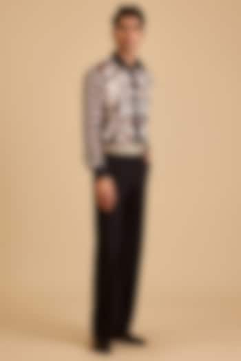 Black Microfiber & Japanese Fabric Double Knitted Formal Pants by Siddartha Tytler Men at Pernia's Pop Up Shop