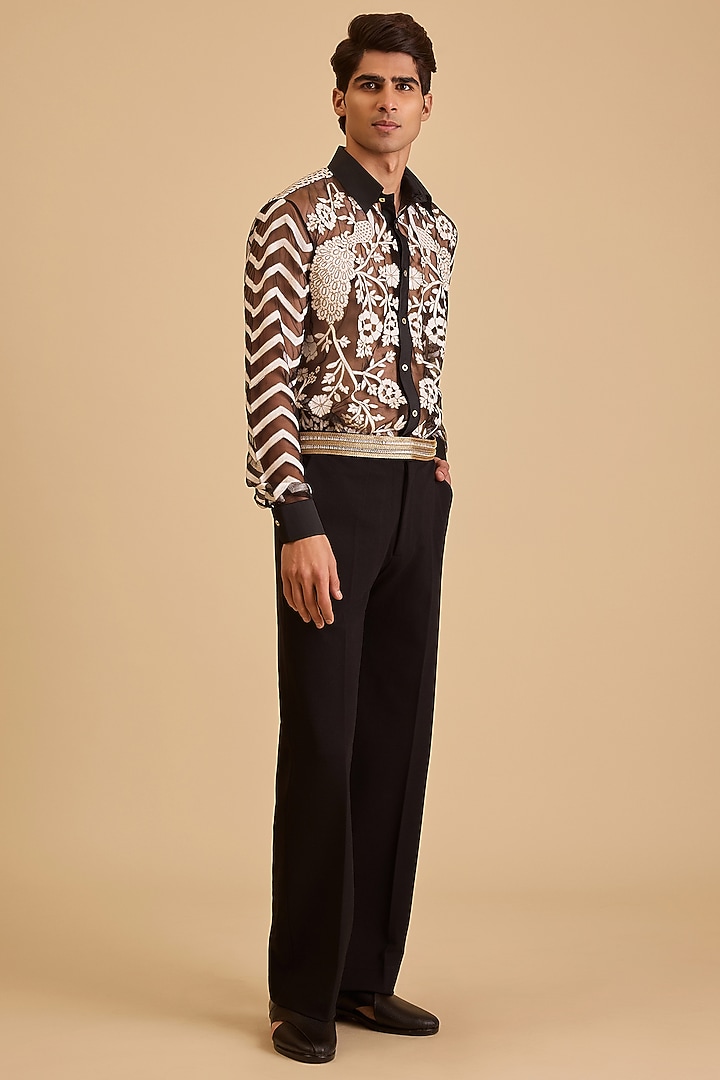 Black Microfiber & Japanese Fabric Double Knitted Formal Pants by Siddartha Tytler Men at Pernia's Pop Up Shop