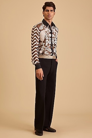Black Microfiber & Japanese Fabric Double Knitted Formal Pants by Siddartha Tytler Men