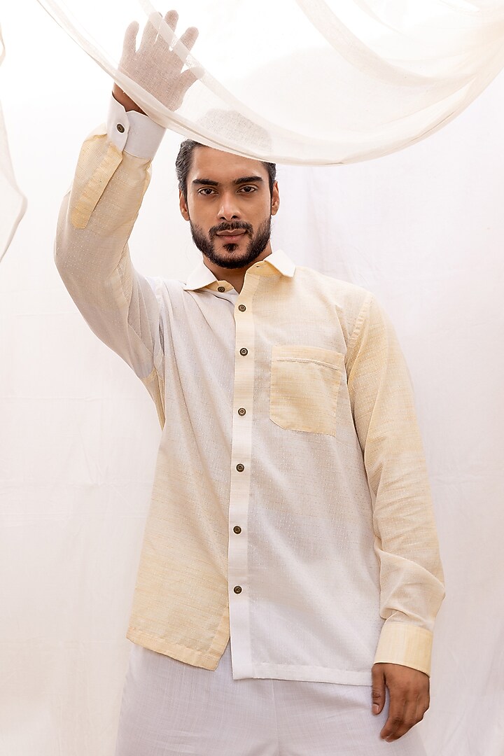 Yellow Ombre Linen Cotton Blend Party Wear Shirt by Surabhi Agarwal at Pernia's Pop Up Shop