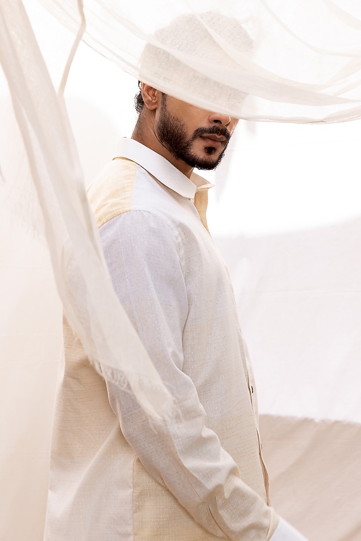 Yellow Ombre Linen Cotton Blend Party Wear Shirt by Surabhi Agarwal at Pernia's Pop Up Shop