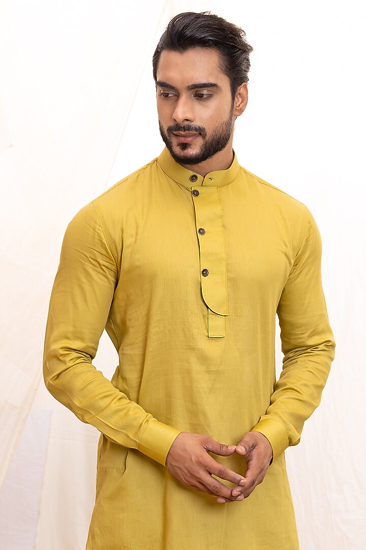 Lime Green Cotton Satin Kurta Set by Surabhi Agarwal at Pernia's Pop Up Shop