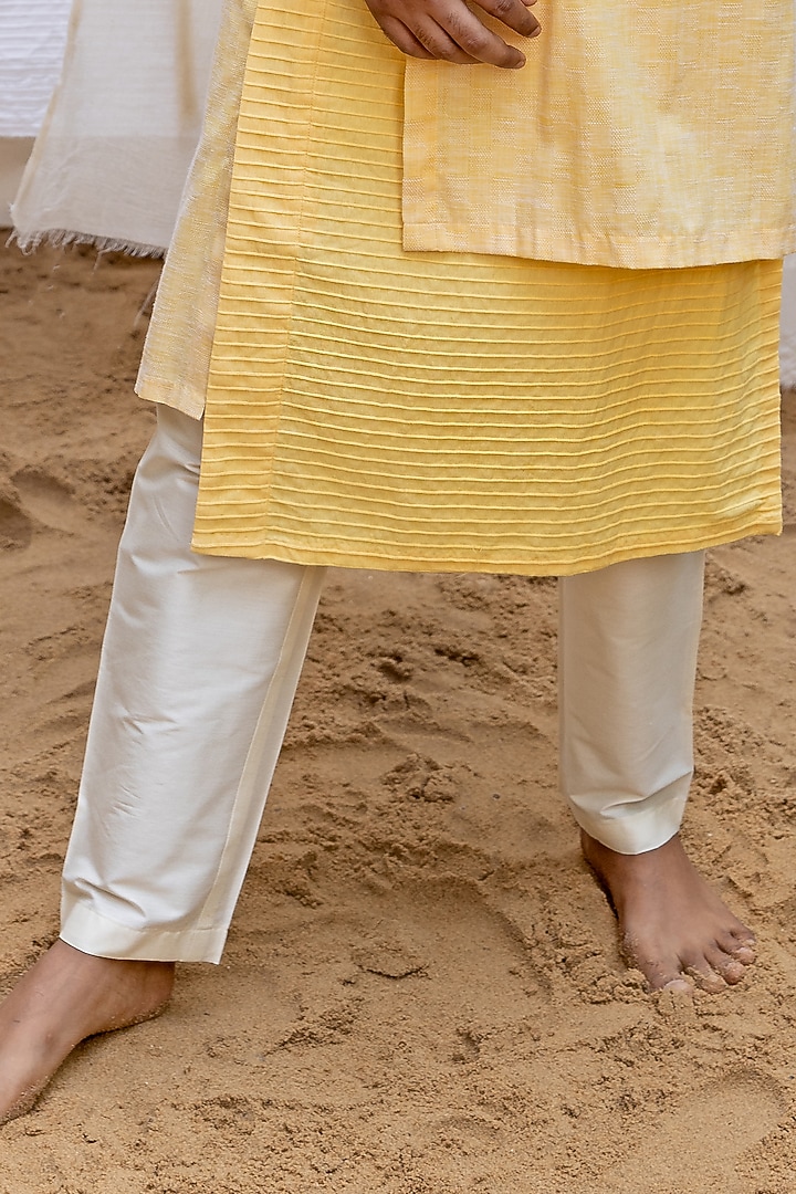 Yellow Self Textured Linen Cotton Blend Overlap Kurta Set by Surabhi Agarwal at Pernia's Pop Up Shop