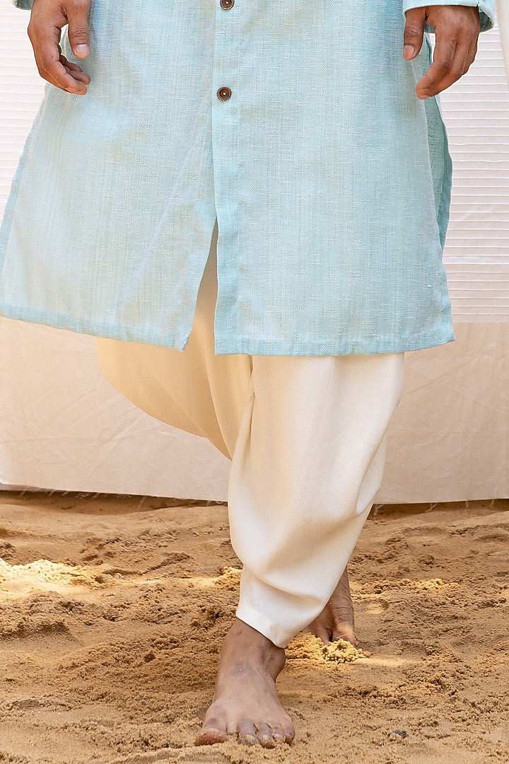 Blue Self Textured Linen Cotton Blend Kurta Set by Surabhi Agarwal at Pernia's Pop Up Shop