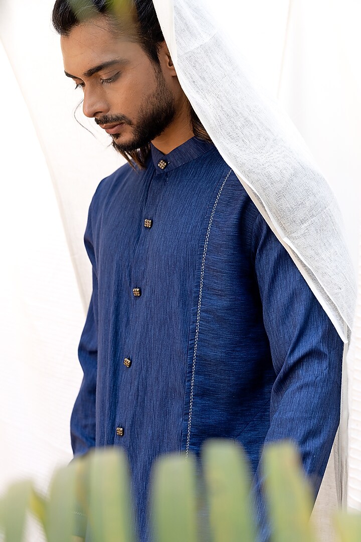 Blue Silk Rayon Kurta Set by Surabhi Agarwal at Pernia's Pop Up Shop
