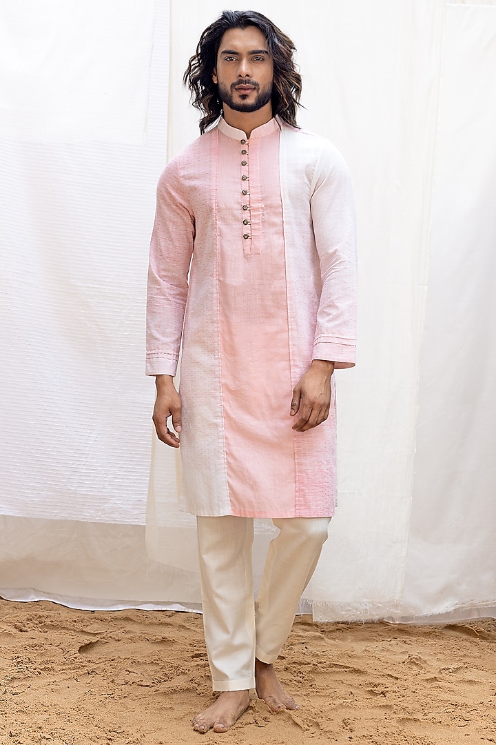 Pink Ombre Linen Cotton Blend Kurta Set by Surabhi Agarwal