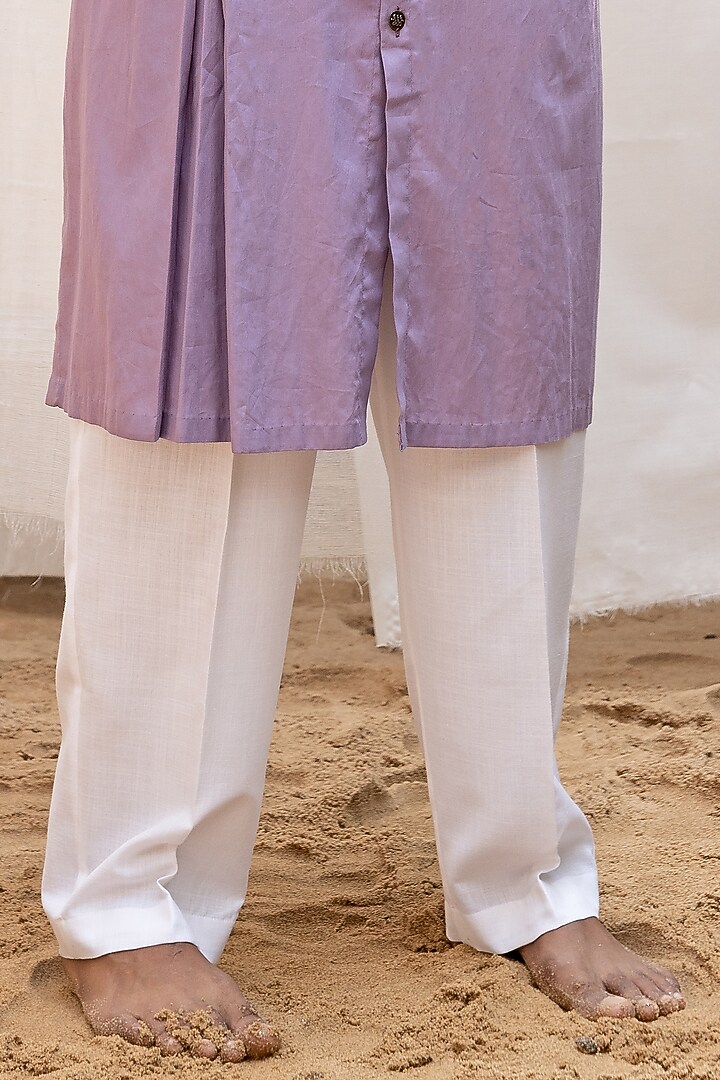 Lilac Cotton Satin Box-Pleated Kurta Set by Surabhi Agarwal at Pernia's Pop Up Shop