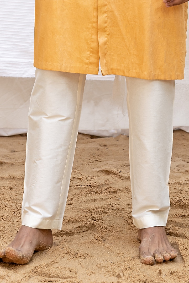 Mustard Cotton Satin Woven Jacket Kurta Set by Surabhi Agarwal at Pernia's Pop Up Shop