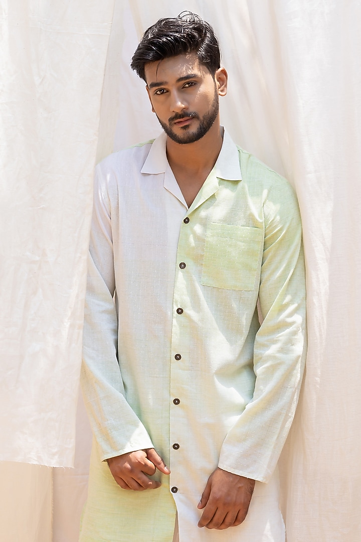 Mint Green Ombre Linen Cotton Kurta Set by Surabhi Agarwal at Pernia's Pop Up Shop