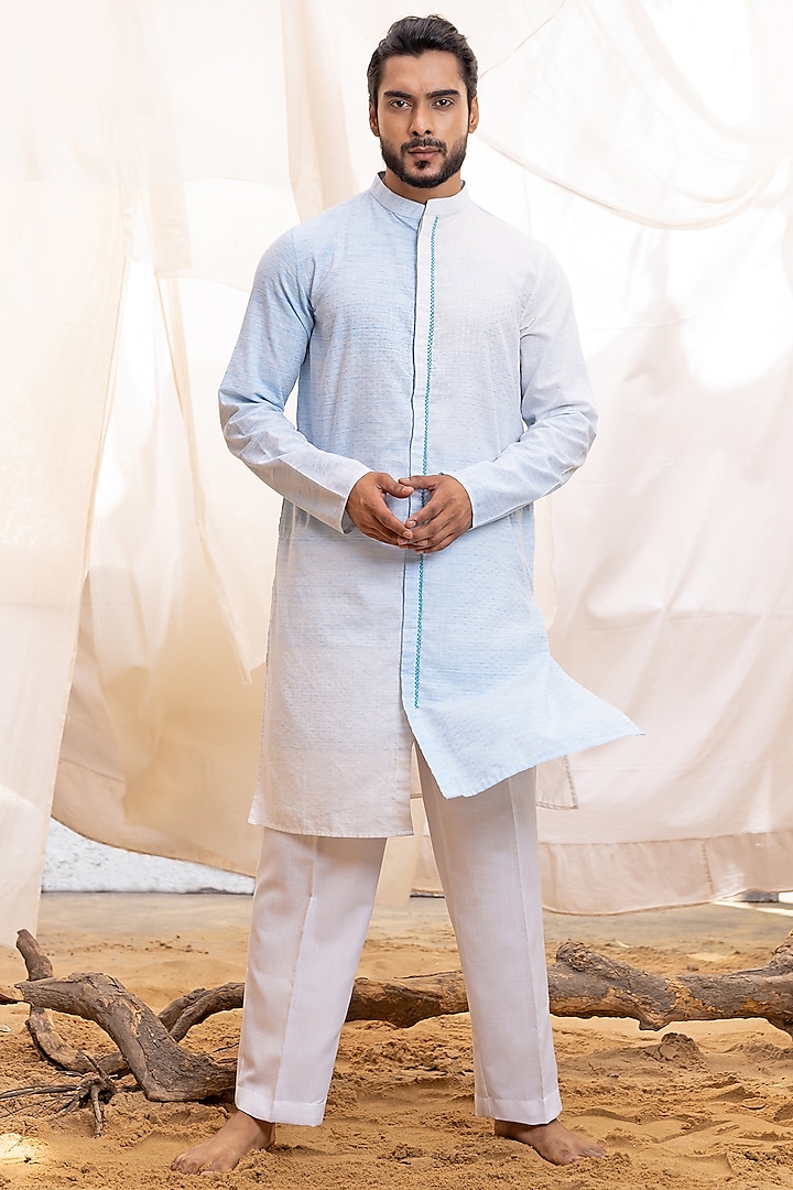 Blue Ombre Linen Cotton Kurta Set by Surabhi Agarwal