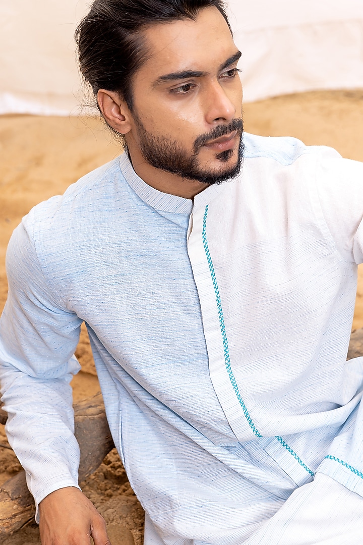 Blue Ombre Linen Cotton Kurta Set by Surabhi Agarwal at Pernia's Pop Up Shop