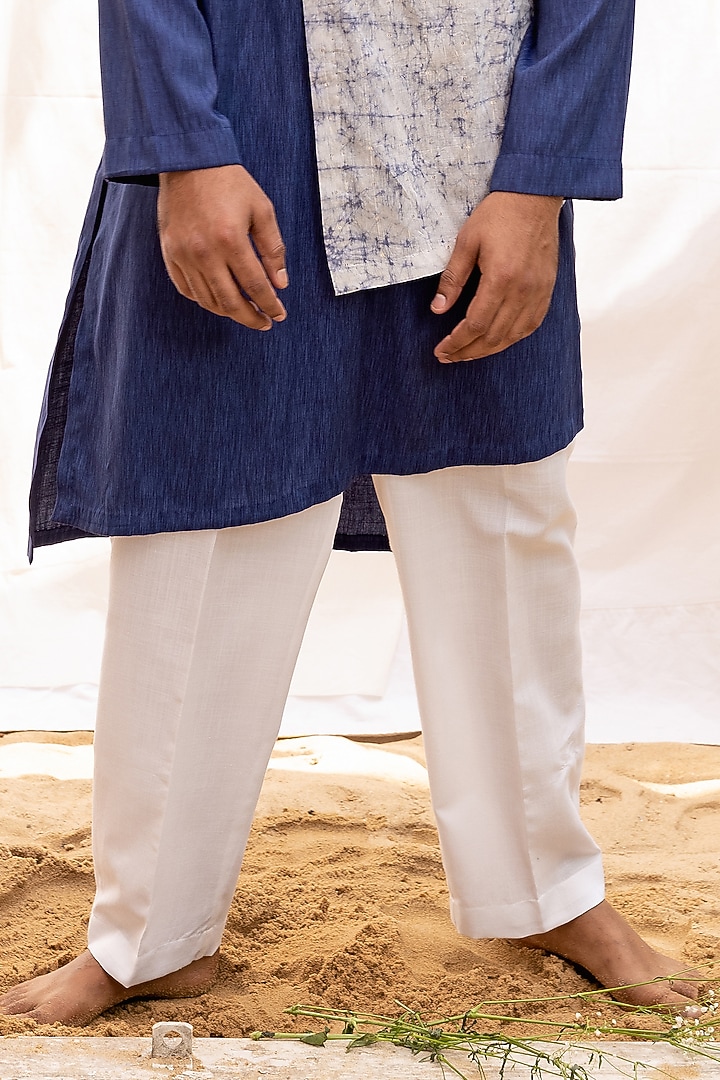 Blue Silk Rayon Tie-Dyed Asymmetrical Kurta Set by Surabhi Agarwal at Pernia's Pop Up Shop