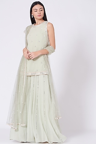 Mint Green Viscose Georgette Sharara Set by Sunita Bhandari