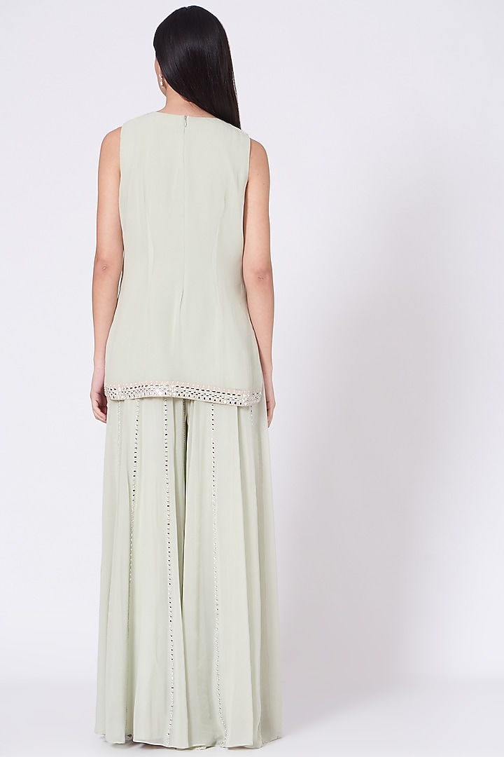 Mint Green Viscose Georgette Wedding Sharara Set by Sunita Bhandari at Pernia's Pop Up Shop