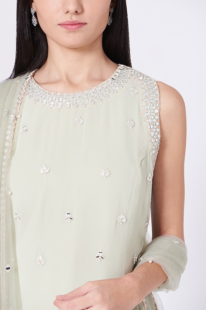 Mint Green Viscose Georgette Wedding Sharara Set by Sunita Bhandari at Pernia's Pop Up Shop