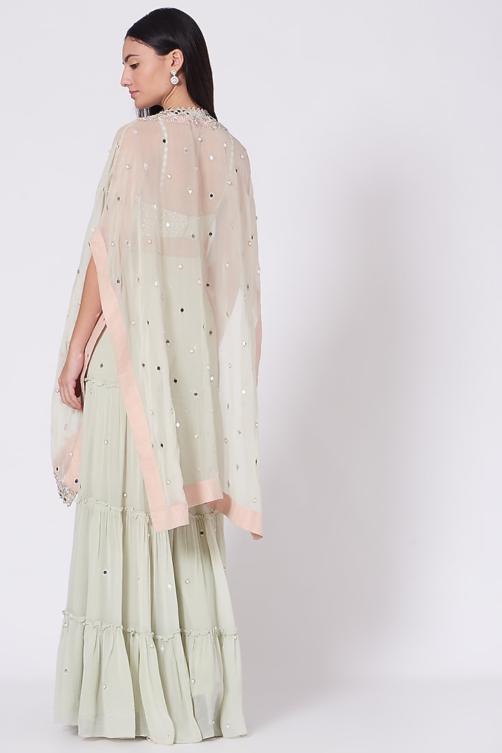 Mint Green Viscose Crepe Wedding Sharara Set With Cape by Sunita Bhandari at Pernia's Pop Up Shop