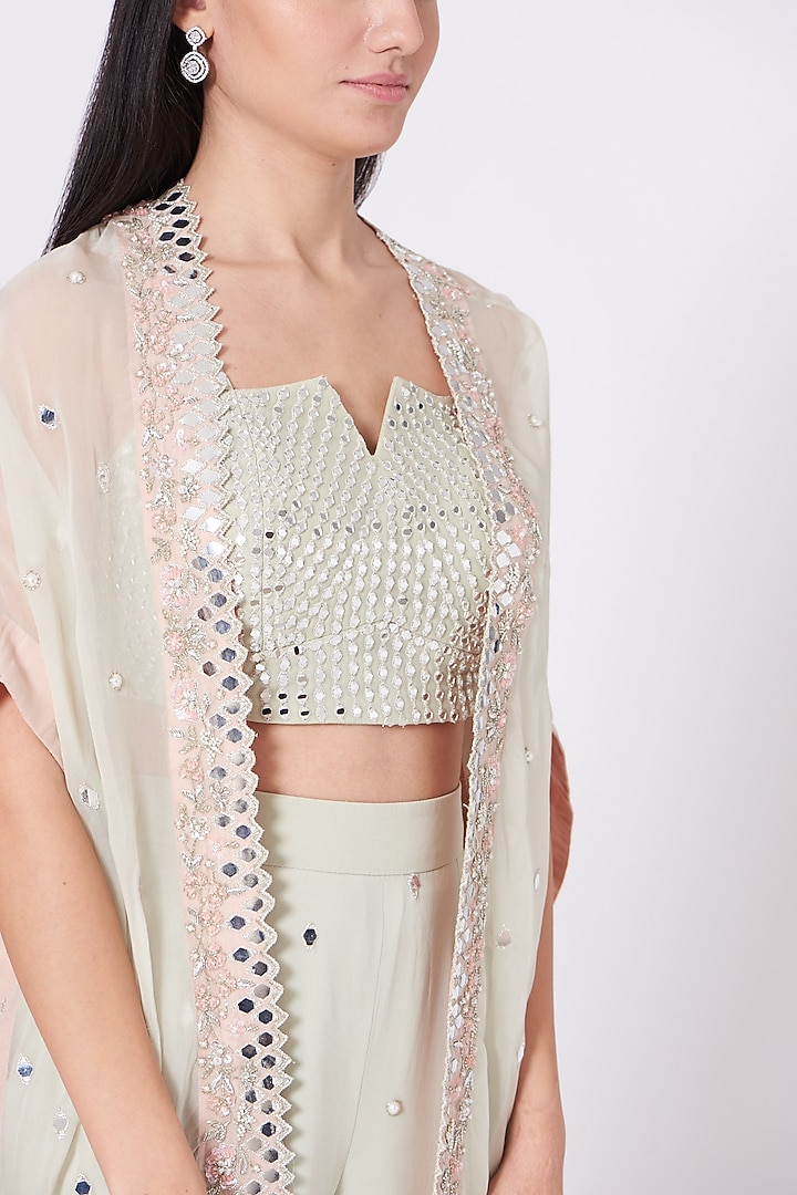 Mint Green Viscose Crepe Wedding Sharara Set With Cape by Sunita Bhandari at Pernia's Pop Up Shop