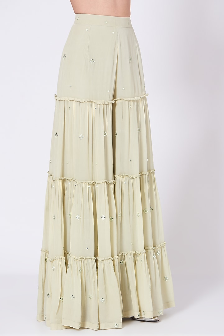 Sage Green Viscose Crepe & Net Wedding Sharara Set by Sunita Bhandari at Pernia's Pop Up Shop