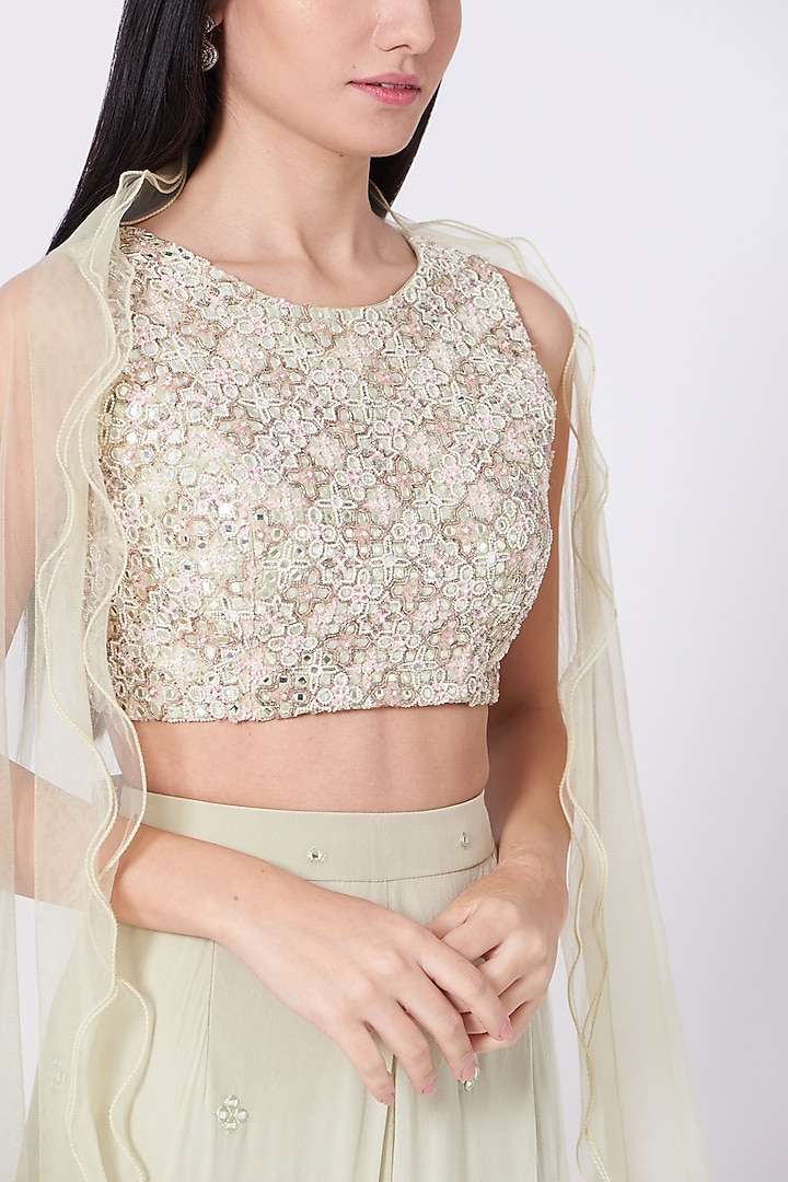 Sage Green Viscose Crepe & Net Wedding Sharara Set by Sunita Bhandari at Pernia's Pop Up Shop