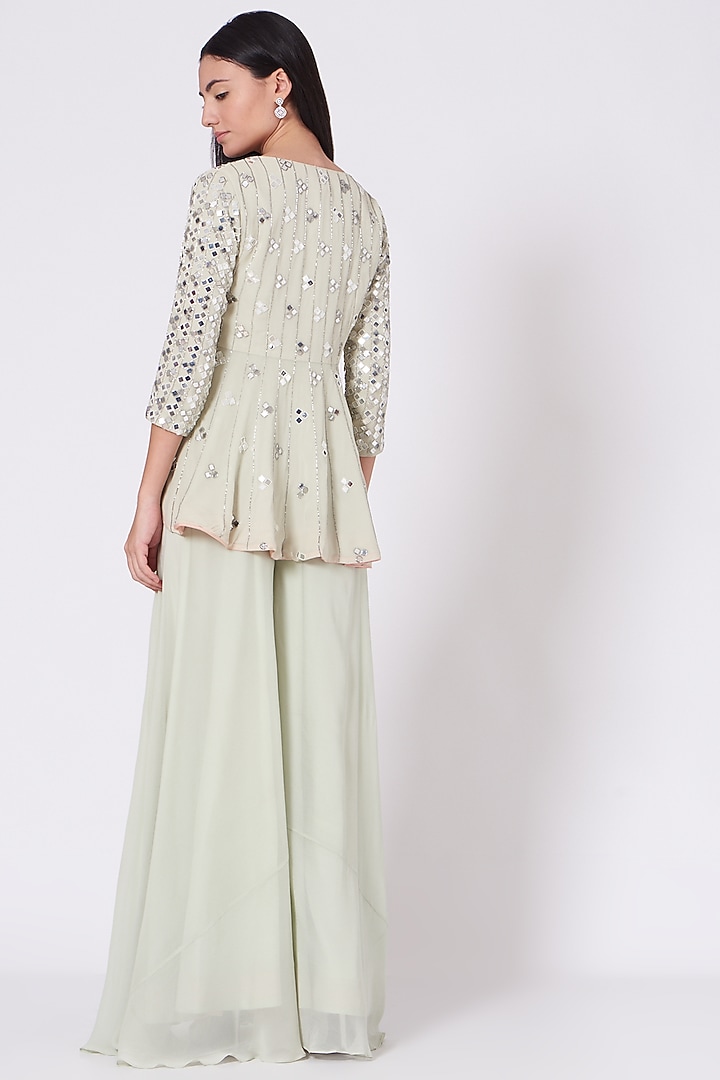 Mint Green Viscose Georgette Wedding Sharara Set by Sunita Bhandari at Pernia's Pop Up Shop