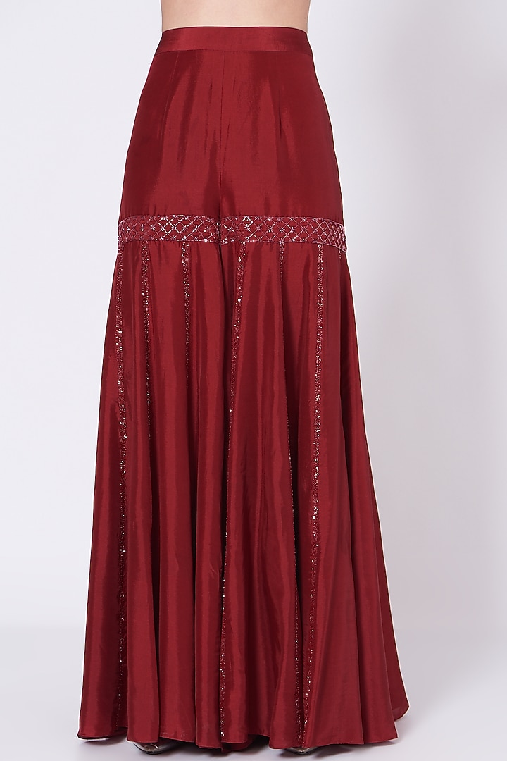Deep Maroon Zardosi Embroidered Wedding Sharara Set by Sunita Bhandari at Pernia's Pop Up Shop