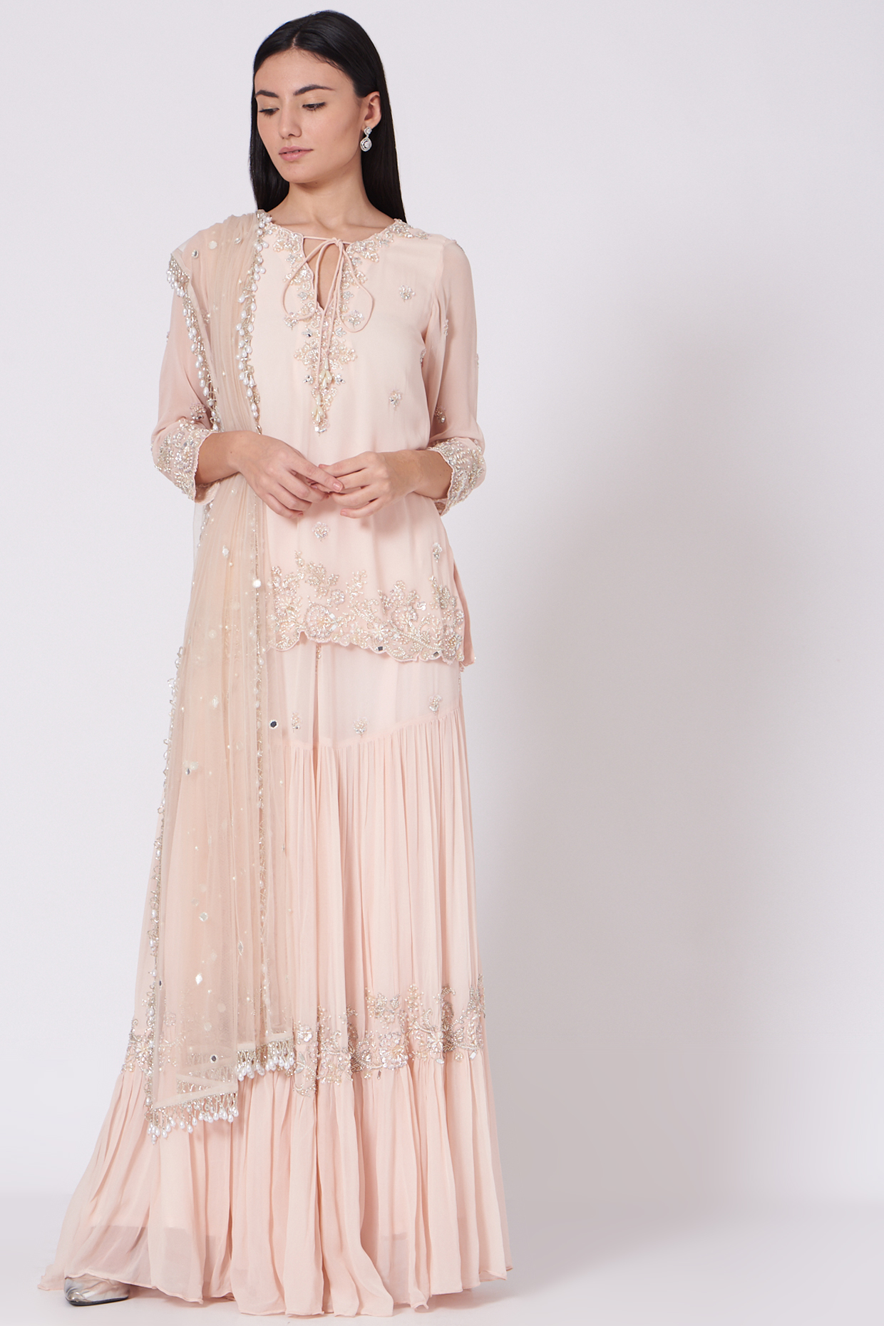 Blush Pink Zardosi Embroidered Wedding Sharara Set by Sunita Bhandari at Pernia's Pop Up Shop