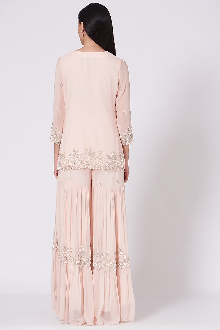 Blush Pink Zardosi Embroidered Wedding Sharara Set by Sunita Bhandari at Pernia's Pop Up Shop