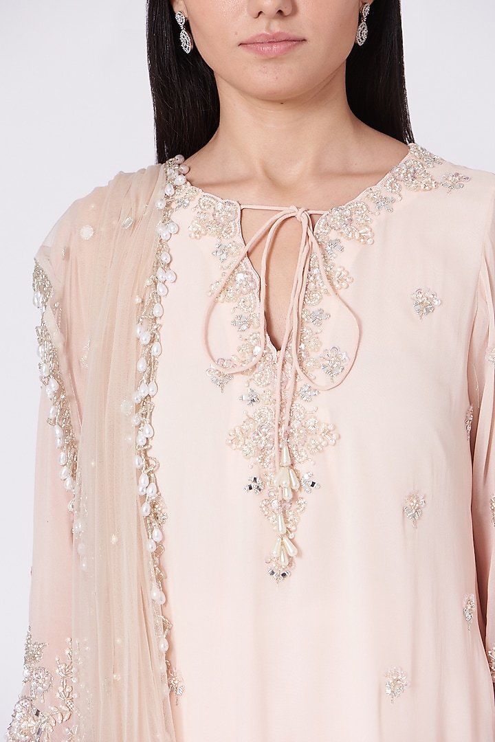 Blush Pink Zardosi Embroidered Wedding Sharara Set by Sunita Bhandari at Pernia's Pop Up Shop