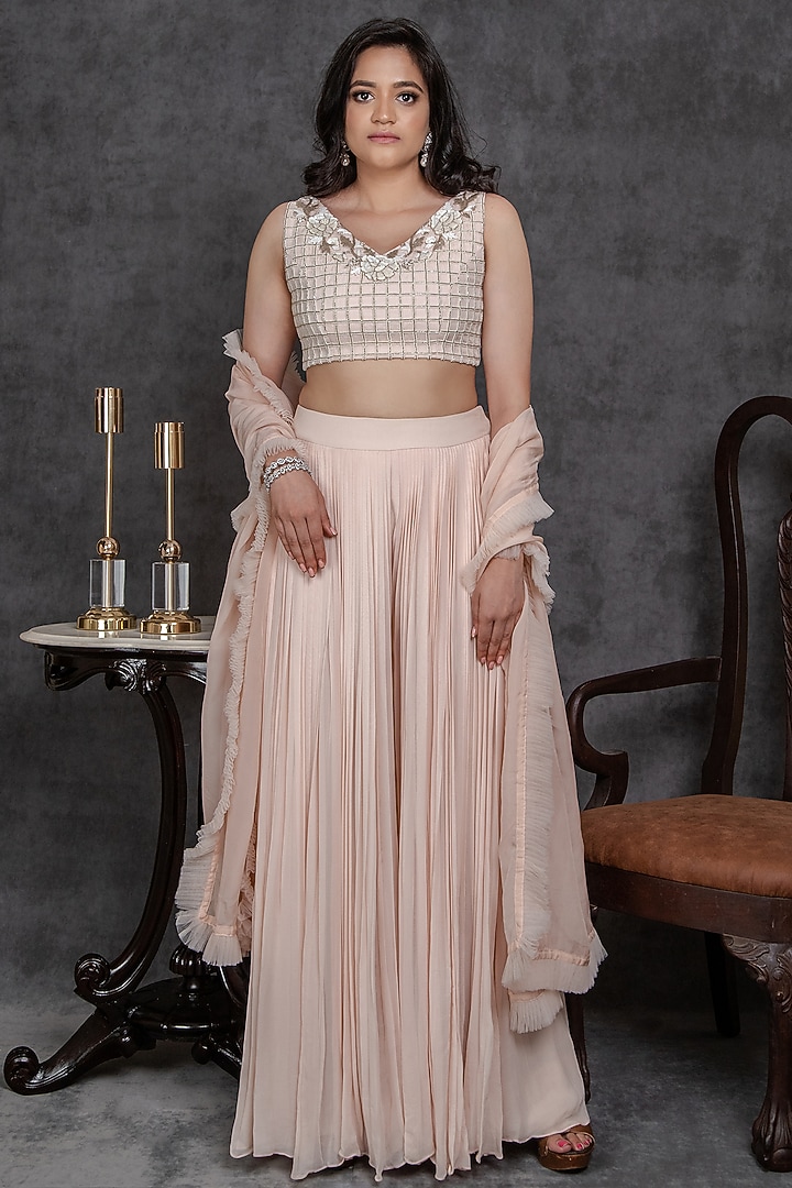 Light Pink Viscose Georgette Wedding Sharara Set by Sunita Bhandari at Pernia's Pop Up Shop