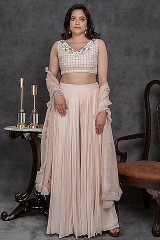 Light Pink Viscose Georgette Sharara Set by Sunita Bhandari