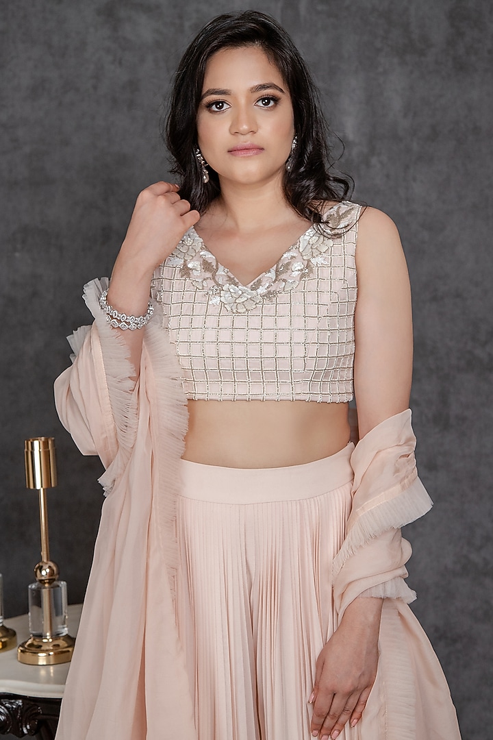 Light Pink Viscose Georgette Wedding Sharara Set by Sunita Bhandari at Pernia's Pop Up Shop