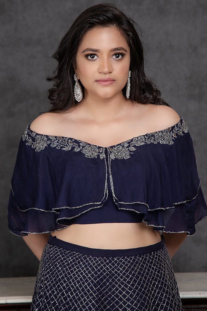 Navy Blue Sequins Embroidered Wedding Lehenga Set by Sunita Bhandari at Pernia's Pop Up Shop