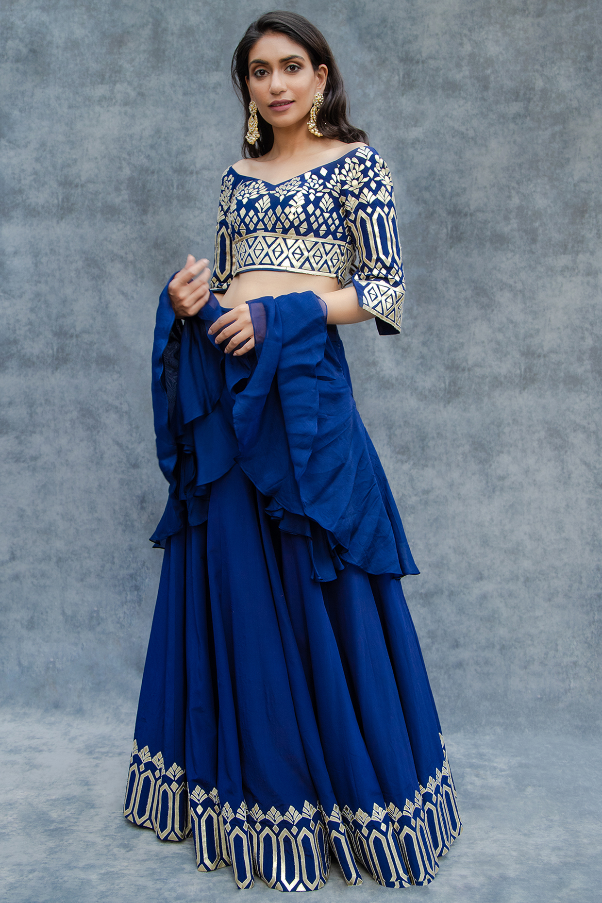 Royal Blue Applique Embroidered  dulhan bday 22 may Lehenga Set by Sunita Bhandari at Pernia's Pop Up Shop