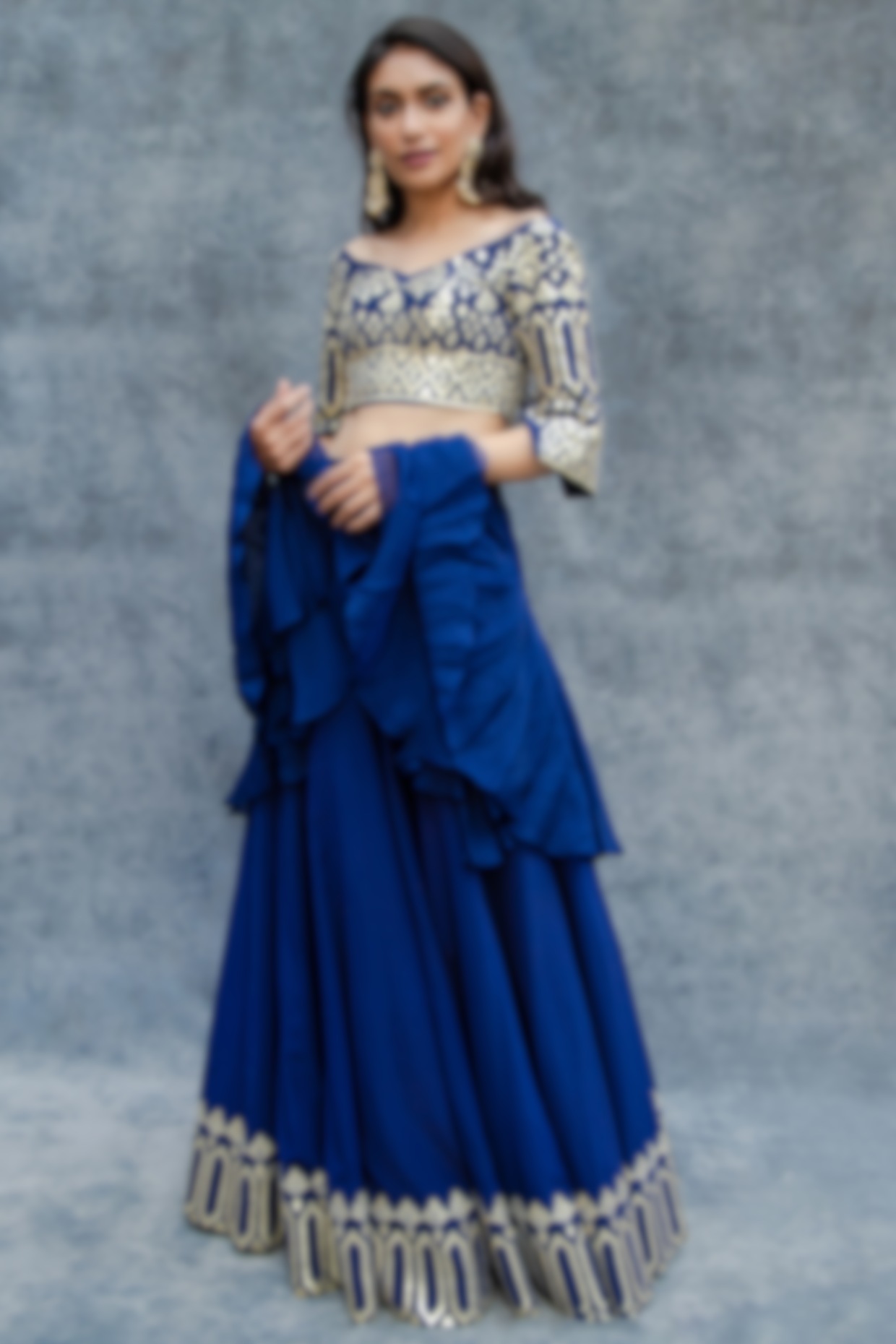 Royal Blue Applique Embroidered Lehenga Set Design by Sunita Bhandari