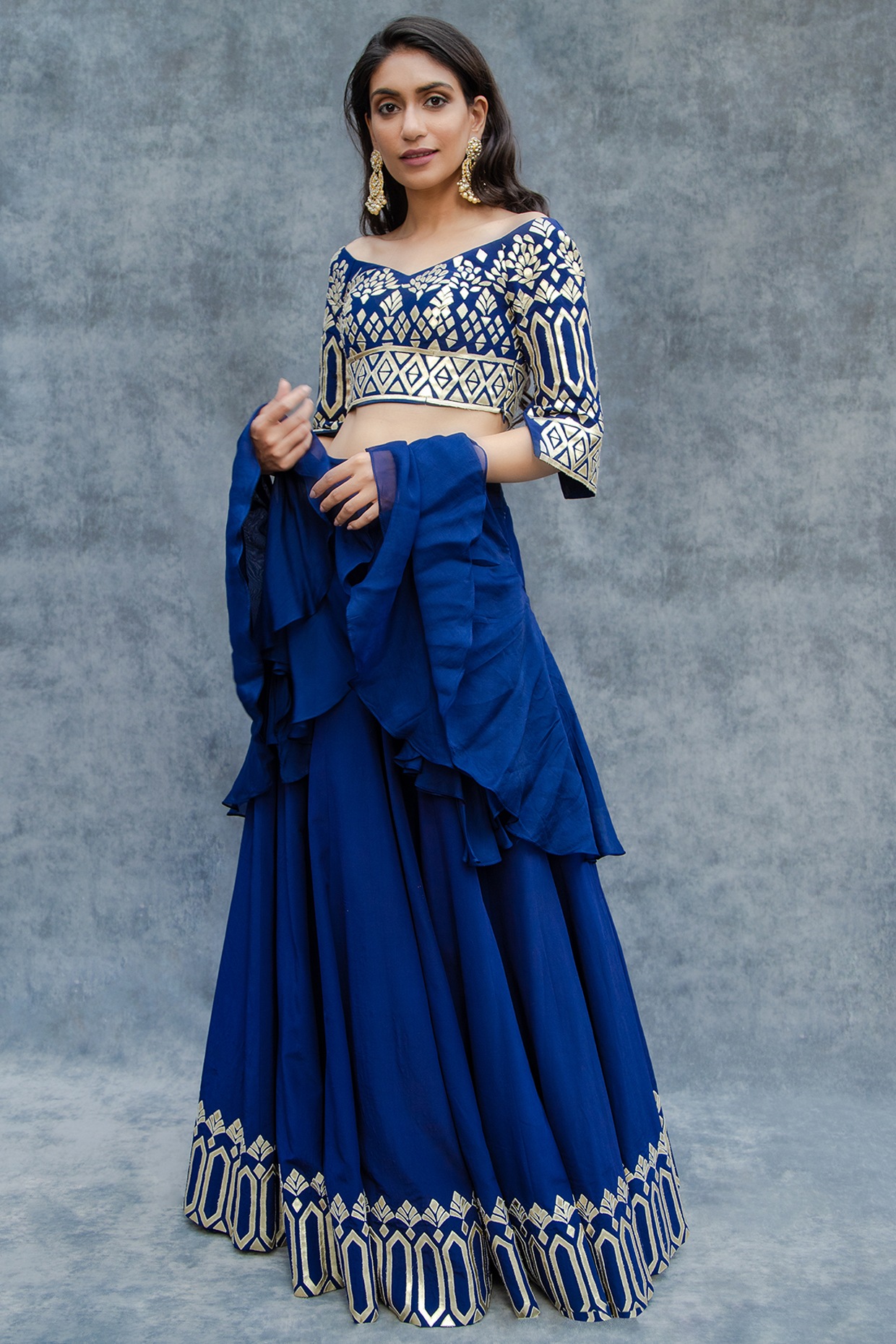 Royal Blue Applique Embroidered Lehenga Set Design by Sunita Bhandari