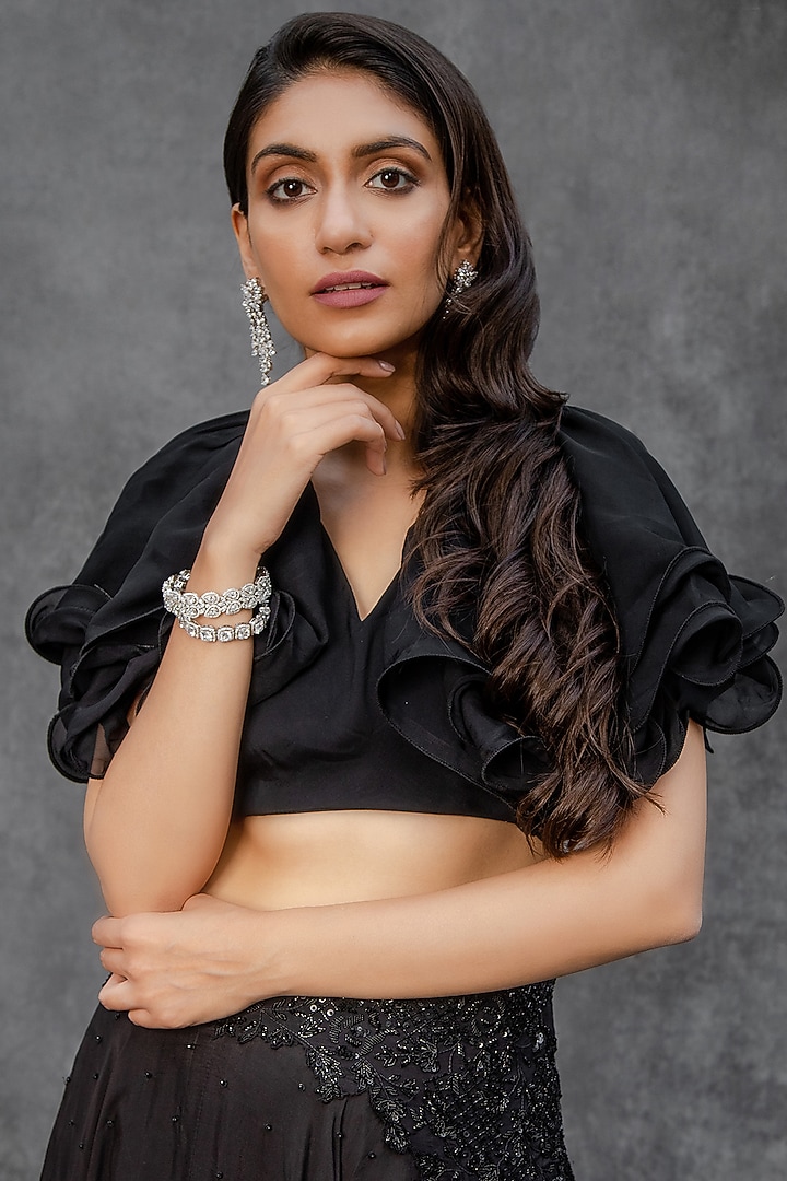 Black Zardosi Self Embroidered Wedding Lehenga Set by Sunita Bhandari at Pernia's Pop Up Shop